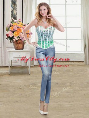 Smart Three Piece Ball Gowns Ball Gown Prom Dress White and Green Sweetheart Organza Sleeveless Floor Length Lace Up