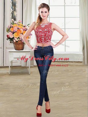 Four Piece Scoop Sleeveless Floor Length Beading and Ruffles Zipper Sweet 16 Dresses with White and Red