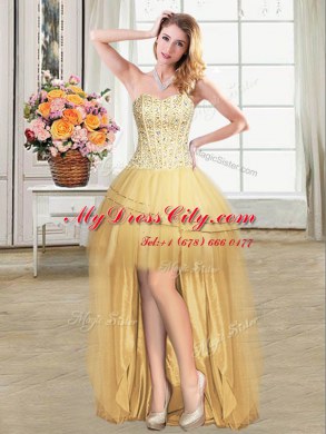 Lovely Gold Homecoming Dresses Prom and Party and For with Beading and Sequins Sweetheart Sleeveless Lace Up