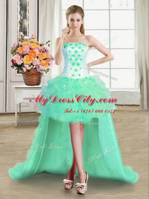 Graceful Strapless Sleeveless Tulle Homecoming Party Dress Beading and Appliques and Ruffles Lace Up