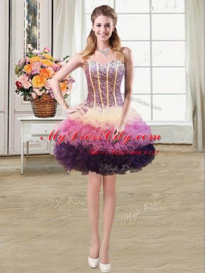 Most Popular Mermaid Organza Sweetheart Sleeveless Lace Up Beading and Ruffles Homecoming Dress in Multi-color