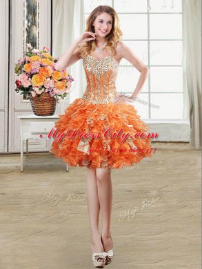 Best Selling Orange Evening Dress Prom and Party and For with Beading and Ruffles and Sequins Sweetheart Sleeveless Lace Up