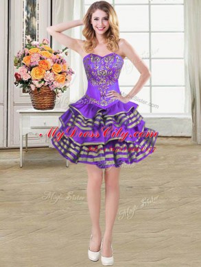Sweetheart Sleeveless Taffeta Beading and Embroidery and Ruffled Layers Lace Up