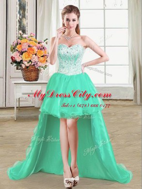 Sweetheart Sleeveless Lace Up Prom Evening Gown Turquoise Organza