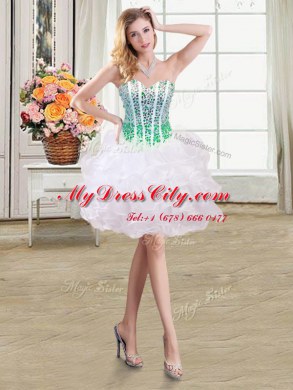 Stunning White Ball Gowns Organza Sweetheart Sleeveless Beading and Ruffles Mini Length Lace Up Prom Evening Gown