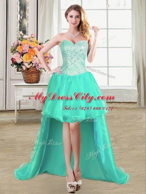Sweetheart Sleeveless Organza Homecoming Dress Beading and Ruffles and Pick Ups Lace Up