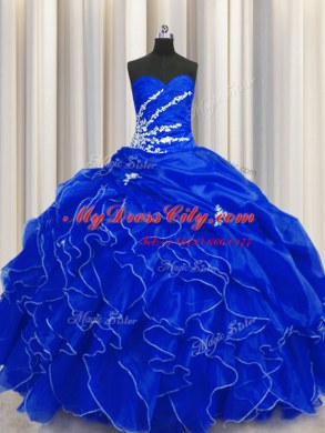 Sweetheart Sleeveless Lace Up Quinceanera Dress Royal Blue Organza