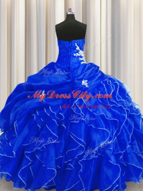 Sweetheart Sleeveless Lace Up Quinceanera Dress Royal Blue Organza