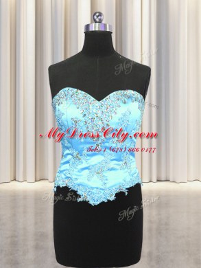 Three Piece Sweetheart Sleeveless Organza 15 Quinceanera Dress Beading and Appliques and Ruffles Lace Up