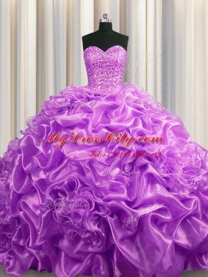 Superior Organza Sleeveless With Train Sweet 16 Quinceanera Dress Court Train and Beading and Pick Ups
