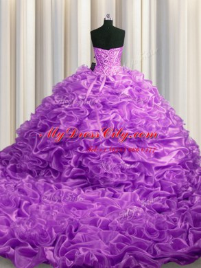 Superior Organza Sleeveless With Train Sweet 16 Quinceanera Dress Court Train and Beading and Pick Ups