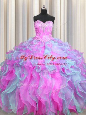 Multi-color Organza Lace Up Sweetheart Sleeveless Floor Length Quinceanera Dresses Beading and Appliques and Ruffles