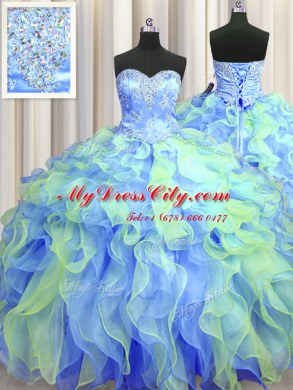 Floor Length Ball Gowns Sleeveless Multi-color Quince Ball Gowns Lace Up