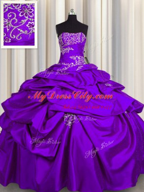 Admirable Sleeveless Appliques and Pick Ups Lace Up Quinceanera Gown