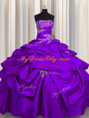 Admirable Sleeveless Appliques and Pick Ups Lace Up Quinceanera Gown