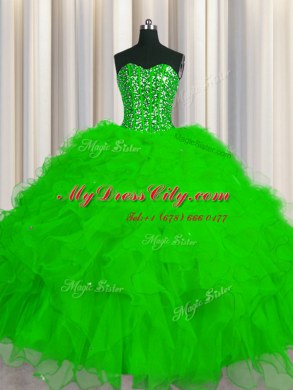 Attractive Visible Boning Sweetheart Neckline Beading and Ruffles and Sequins Quinceanera Dress Sleeveless Lace Up