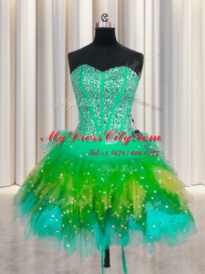 Wonderful Three Piece Visible Boning Multi-color Quince Ball Gowns Military Ball and Sweet 16 and Quinceanera and For with Beading and Ruffles and Ruffled Layers and Sequins Sweetheart Sleeveless Lace Up