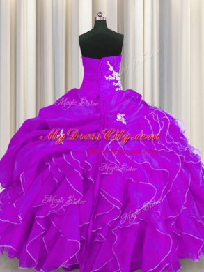 Purple Sweetheart Neckline Beading and Appliques and Ruffles Sweet 16 Dresses Sleeveless Lace Up