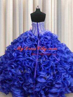 Superior Visible Boning Sweetheart Sleeveless Lace Up 15 Quinceanera Dress Royal Blue Organza