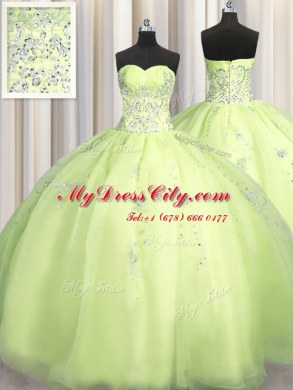 Sweet Big Puffy Organza Sleeveless Floor Length Vestidos de Quinceanera and Beading and Appliques