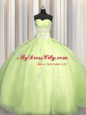 Sweet Big Puffy Organza Sleeveless Floor Length Vestidos de Quinceanera and Beading and Appliques