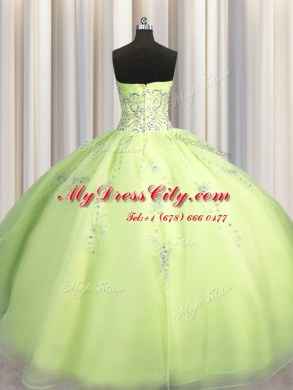Sweet Big Puffy Organza Sleeveless Floor Length Vestidos de Quinceanera and Beading and Appliques