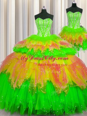 Pretty Three Piece Visible Boning Floor Length Multi-color Quinceanera Gowns Sweetheart Sleeveless Lace Up