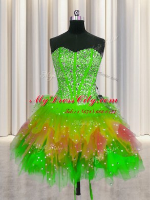 Pretty Three Piece Visible Boning Floor Length Multi-color Quinceanera Gowns Sweetheart Sleeveless Lace Up