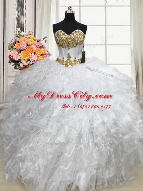 Sweetheart Sleeveless Lace Up Quinceanera Gown White Organza