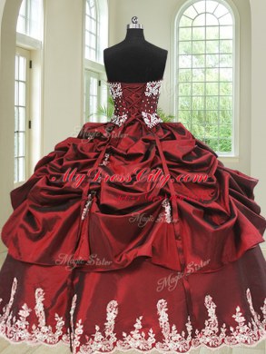 Sweetheart Sleeveless Taffeta Quince Ball Gowns Beading and Appliques and Pick Ups Lace Up