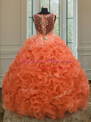 Straps Beading and Ruffles Quince Ball Gowns Orange Red Zipper Sleeveless Floor Length