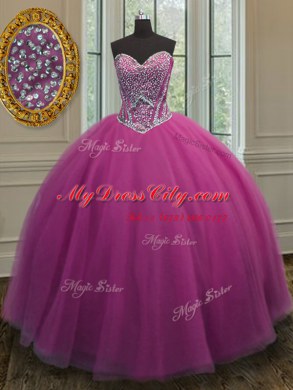 Sleeveless Tulle Floor Length Lace Up Quinceanera Dress in Lilac with Beading