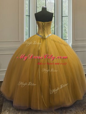 Sweetheart Sleeveless Tulle 15 Quinceanera Dress Beading Lace Up