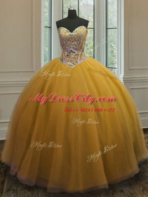 Sweetheart Sleeveless Tulle 15 Quinceanera Dress Beading Lace Up