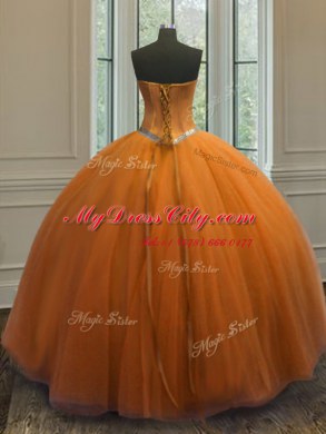 Glittering Floor Length Ball Gowns Sleeveless Orange Sweet 16 Quinceanera Dress Lace Up
