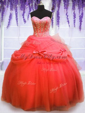 Free and Easy Three Piece Sweetheart Sleeveless Tulle Sweet 16 Quinceanera Dress Beading and Bowknot Lace Up
