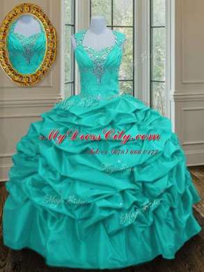 Aqua Blue 15th Birthday Dress Military Ball and Sweet 16 and Quinceanera and For with Beading and Pick Ups Straps Sleeveless Lace Up