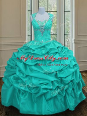Aqua Blue 15th Birthday Dress Military Ball and Sweet 16 and Quinceanera and For with Beading and Pick Ups Straps Sleeveless Lace Up