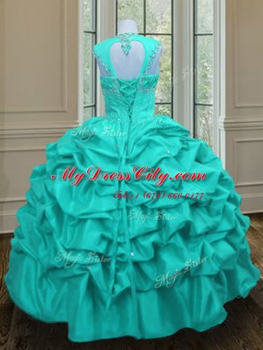 Aqua Blue 15th Birthday Dress Military Ball and Sweet 16 and Quinceanera and For with Beading and Pick Ups Straps Sleeveless Lace Up