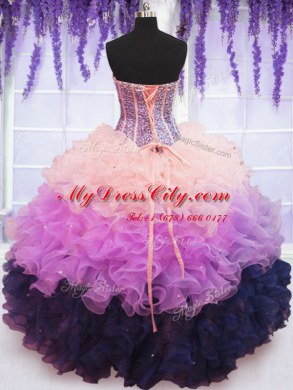 High Quality Ruffled Floor Length Multi-color 15th Birthday Dress Sweetheart Sleeveless Lace Up