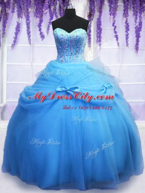 Suitable Three Piece Sleeveless Beading and Bowknot Lace Up Quinceanera Gowns