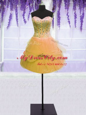 Three Piece Gold Tulle Lace Up Sweet 16 Dress Sleeveless Floor Length Beading and Bowknot