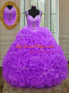 Designer Straps Floor Length Ball Gowns Sleeveless Purple 15th Birthday Dress Zipper
