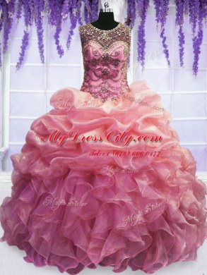 Pick Ups Floor Length Baby Pink Sweet 16 Dress Scoop Sleeveless Lace Up