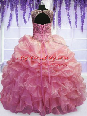 Pick Ups Floor Length Baby Pink Sweet 16 Dress Scoop Sleeveless Lace Up