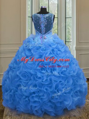 Suitable Blue Sweet 16 Quinceanera Dress Military Ball and Sweet 16 and Quinceanera and For with Beading and Ruffles Straps Sleeveless Zipper