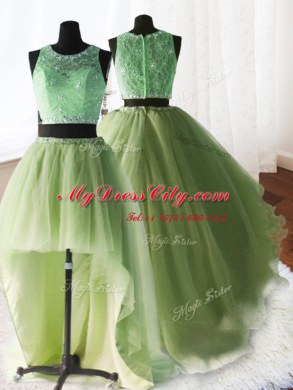 New Style Three Piece Yellow Green Scoop Neckline Beading and Lace and Ruffles Sweet 16 Quinceanera Dress Sleeveless Zipper
