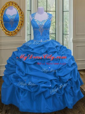 Dazzling Straps Blue Sleeveless Beading and Pick Ups Floor Length Quinceanera Dresses