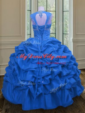 Dazzling Straps Blue Sleeveless Beading and Pick Ups Floor Length Quinceanera Dresses