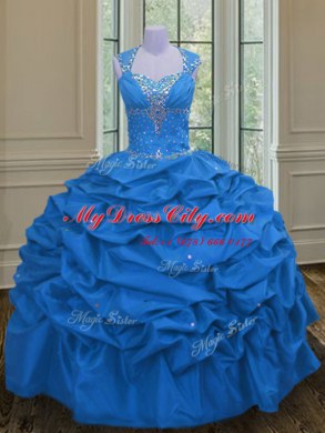 Dazzling Straps Blue Sleeveless Beading and Pick Ups Floor Length Quinceanera Dresses